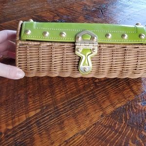 Michael Kors wicker & patent leather clutch